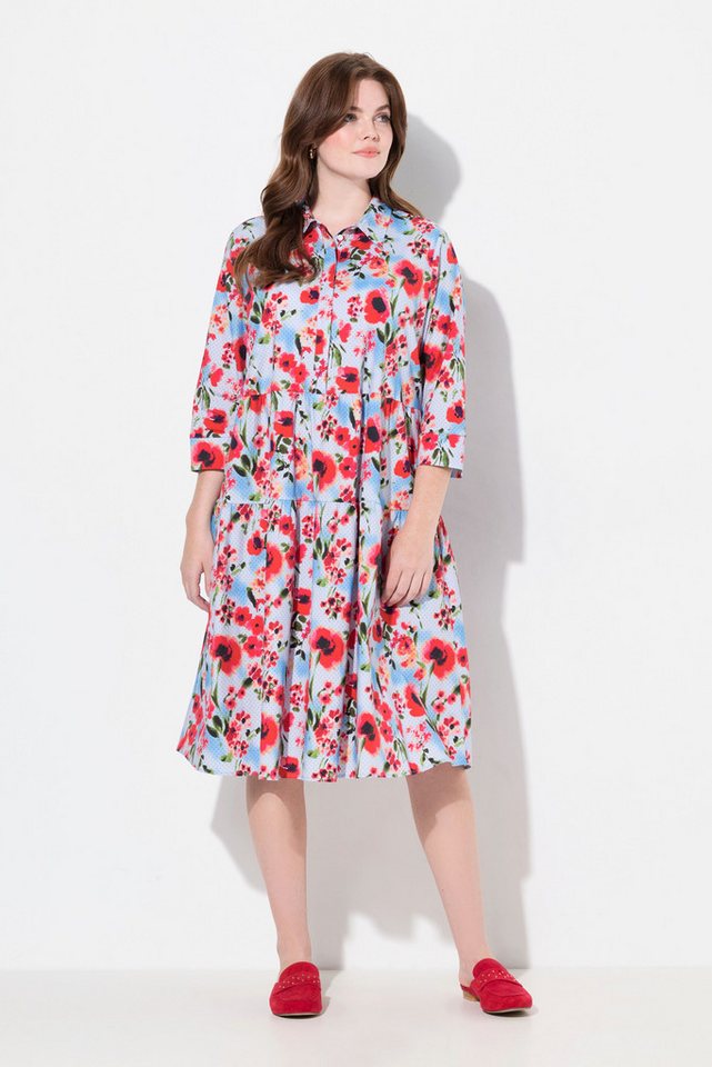 Ulla Popken Hemdblusenkleid Hemdblusenkleid Mohn A-Linie Hemdkragen 3/4-Arm von Ulla Popken