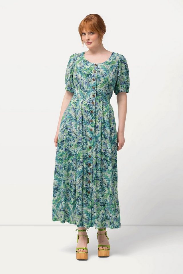 Ulla Popken Dirndl Kleid Blätter Leinenmix Rundhals Halbarm von Ulla Popken