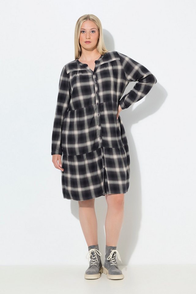 Ulla Popken Jerseykleid Kleid Karo A-Linie Tunika-Ausschnitt Langarm von Ulla Popken