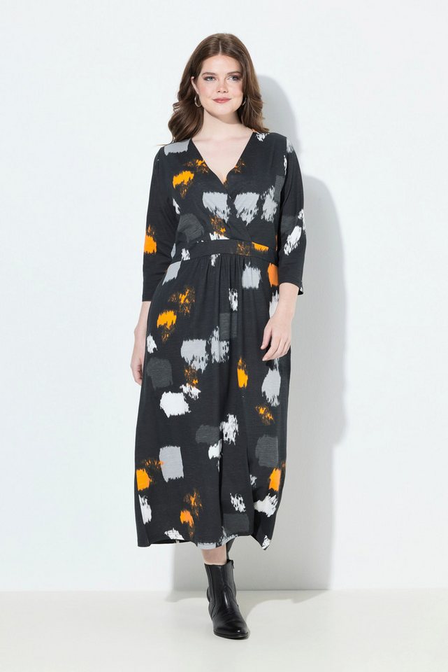 Ulla Popken Jerseykleid Maxikleid grafischer Druck V-Ausschnitt 3/4-Arm von Ulla Popken