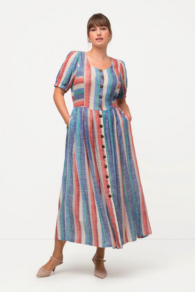 Ulla Popken Dirndl Midikleid Leinenmix Taschen Rundhals Puff-Halbarm von Ulla Popken