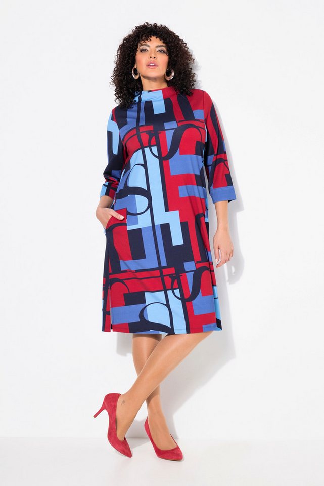 Ulla Popken Jerseykleid Punto-Jerseykleid A-Linie Stehkragen 3/4-Arm von Ulla Popken