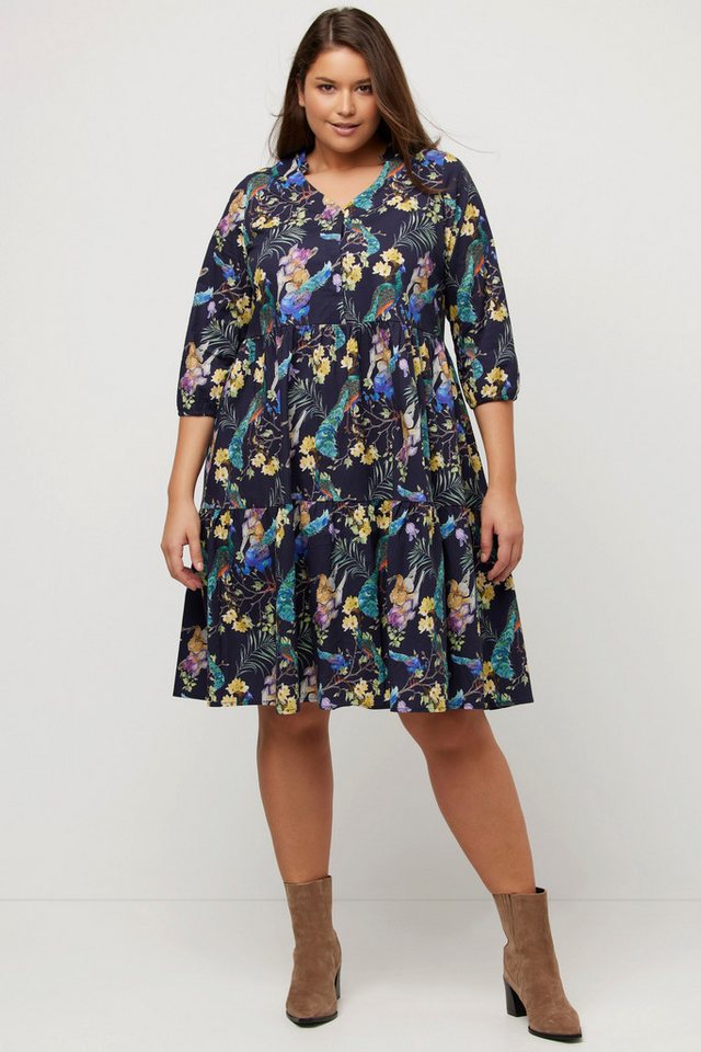 Ulla Popken Jerseykleid Tunikakleid Pfauen A-Linie V-Ausschnitt 3/4-Arm von Ulla Popken