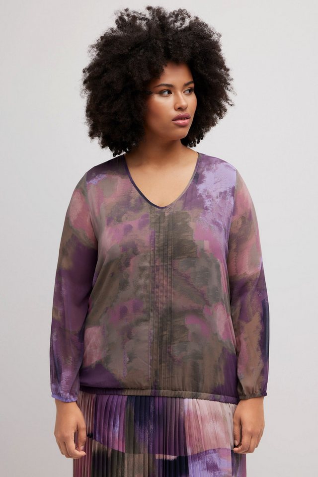 Ulla Popken Longbluse Bluse Chiffon V-Ausschnitt Gummisaum Langarm von Ulla Popken