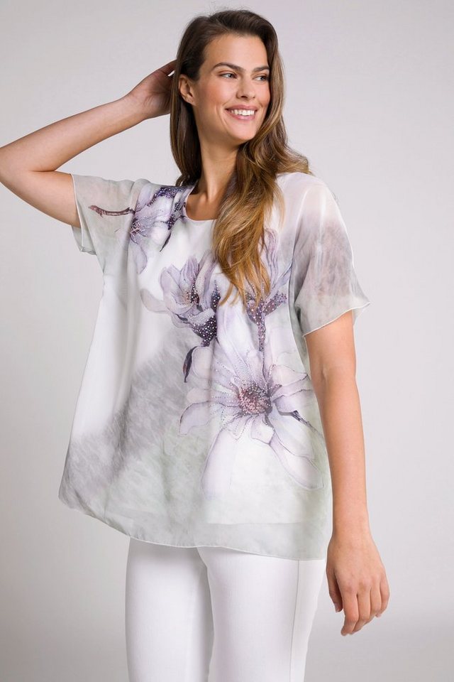 Ulla Popken Longbluse Bluse doppellagig Blüten A-Linie Rundhals Halbarm Ulla Popken Longbluse Bluse doppellagig Blüten A-Linie Rundhals Halbarm von Ulla Popken