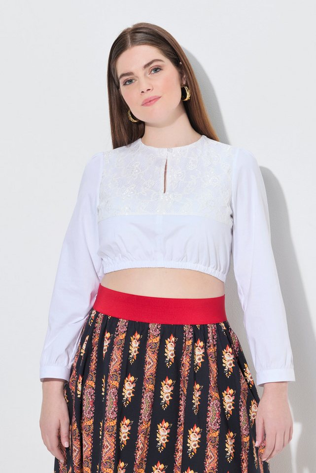 Ulla Popken Longbluse Dirndlbluse Spitze Rundhals Langarm Gummisaum von Ulla Popken