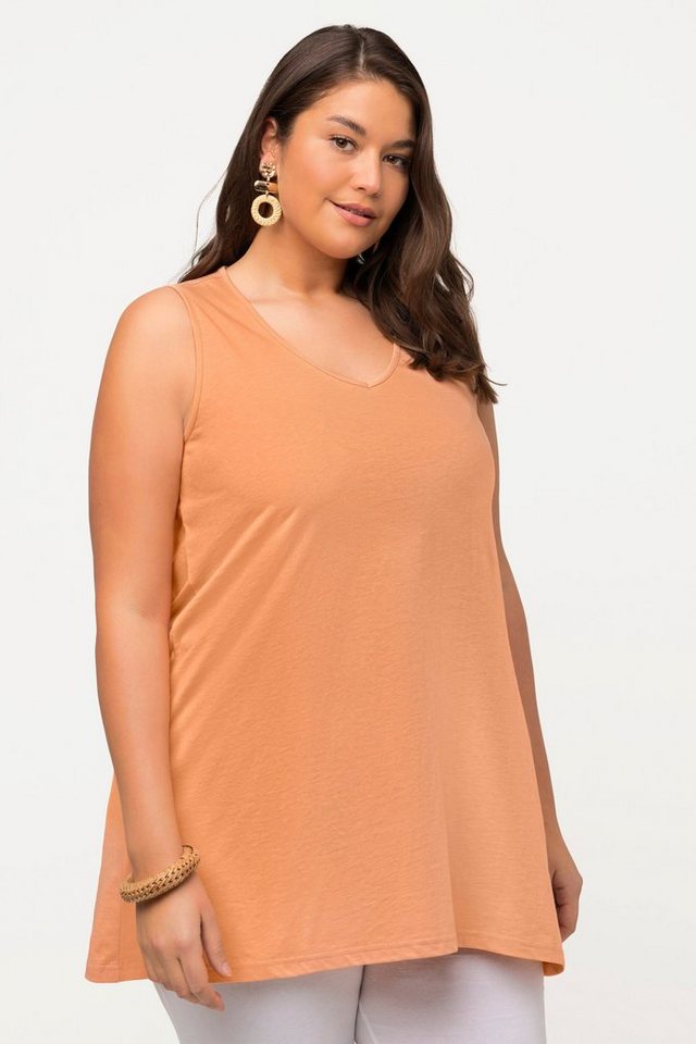 Ulla Popken Longshirt Longtop Naturfärbung A-Linie V-Ausschnitt ärmellos von Ulla Popken