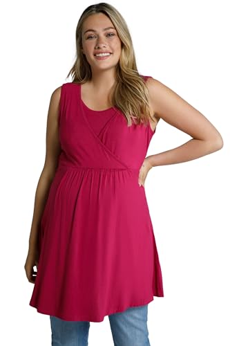 Ulla Popken Damen große Größen Übergrößen Plus Size Bellieva-Longtop, Wickeloptik V-Ausschnitt, ärmellos magnolienrot 54+ 794938820-54+ von Ulla Popken