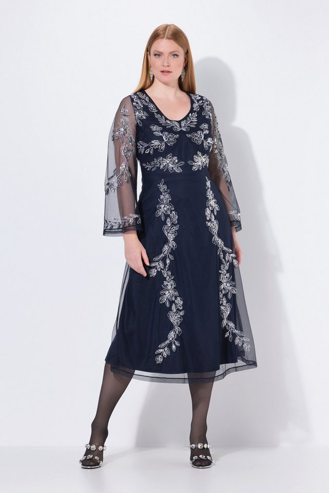 Ulla Popken Maxikleid Abendkleid Stickerei V-Ausschnitt Langarm von Ulla Popken