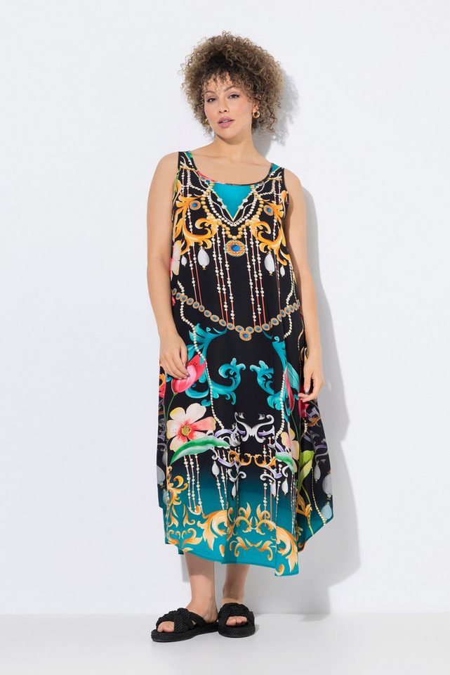 Ulla Popken Maxikleid Kleid Barock-Druck A-Linie Rundhals ärmellos von Ulla Popken