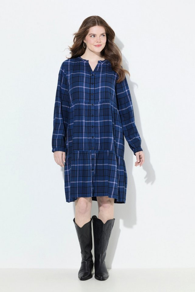 Ulla Popken Midikleid Karokleid Volants A-Linie Tunika-Ausschnitt von Ulla Popken