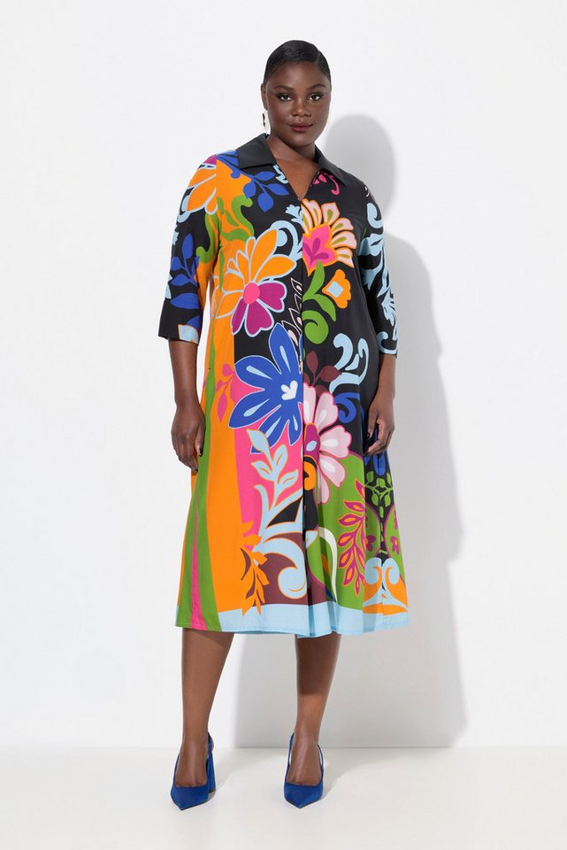 Ulla Popken Midikleid Lyocell-Midikleid A-Linie Hemdkragen 3/4-Arm von Ulla Popken