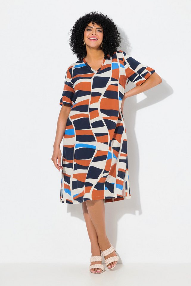 Ulla Popken Minikleid Kleid grafischer Druck V-Ausschnitt Halbarm von Ulla Popken