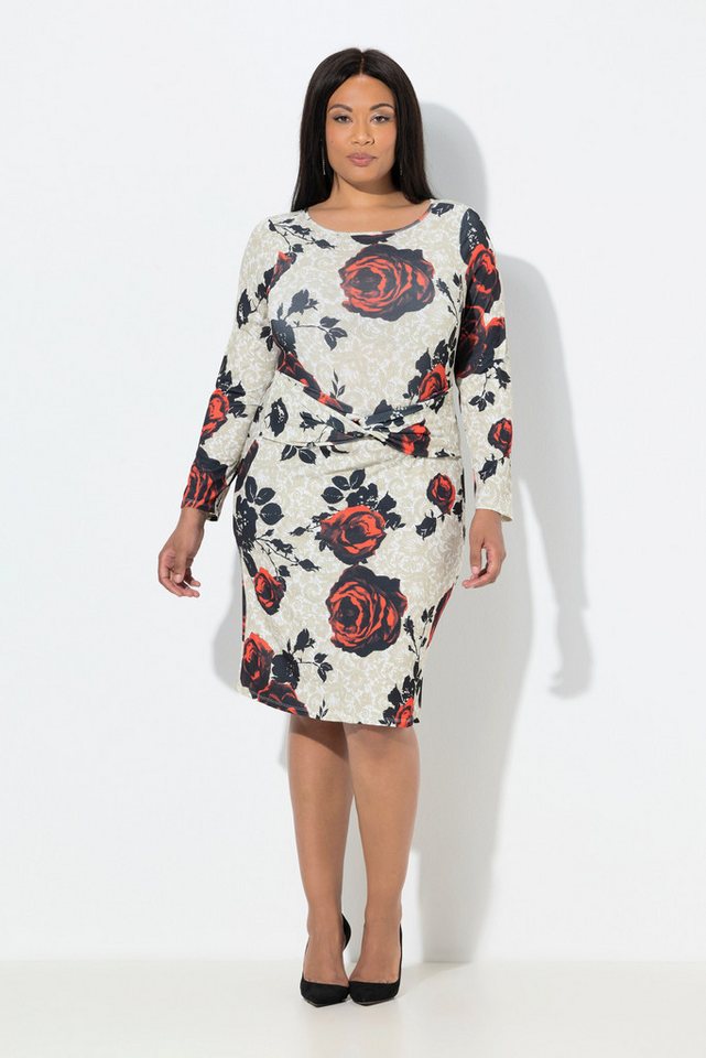 Ulla Popken Minikleid Midikleid Rosen Slim Rücken-V-Ausschnitt Langarm von Ulla Popken