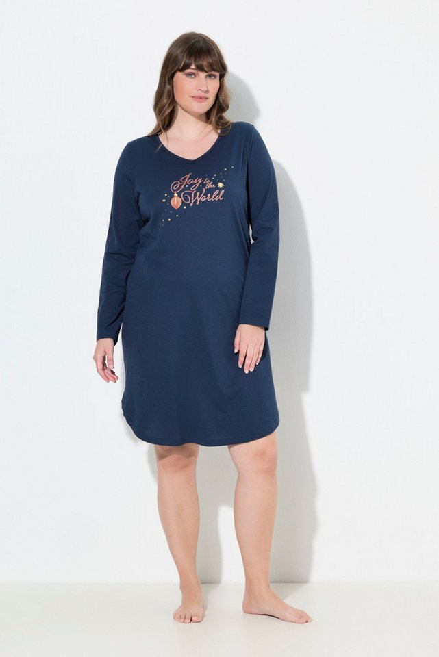 Ulla Popken Nachthemd Nachthemd V-Ausschnitt Langarm Biobaumwolle von Ulla Popken