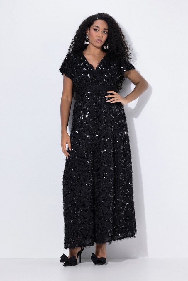 Ulla Popken Partykleid Abendkleid Pailletten Fransen V-Ausschnitt Halbarm von Ulla Popken