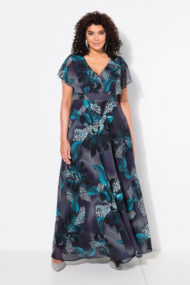 Ulla Popken Partykleid Maxikleid Gürtel V-Ausschnitt Flügel-Halbarm von Ulla Popken