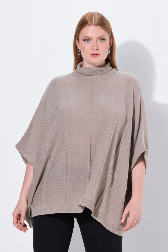 Ulla Popken Pullunder Strickponcho Strukturrippen Oversized Rollkragen von Ulla Popken