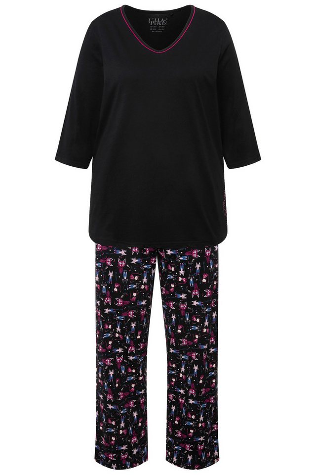 Ulla Popken Pyjama Pyjama Katzen V-Ausschnitt 3/4-Arm Taschen von Ulla Popken