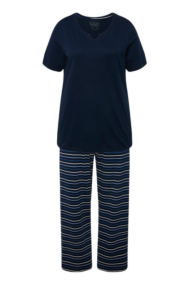 Ulla Popken Pyjama Pyjama Ringel Tunika-Ausschnitt Halbarm von Ulla Popken