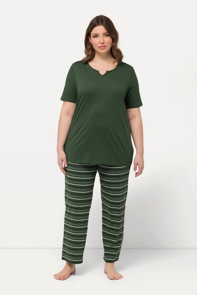 Ulla Popken Pyjama Pyjama Ringel Tunika-Ausschnitt Halbarm von Ulla Popken