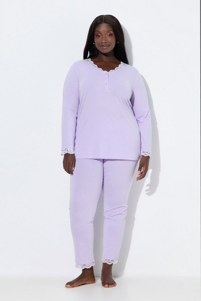Ulla Popken Pyjama Pyjama Zweiteiler Spitze Knöpfe Langarm von Ulla Popken