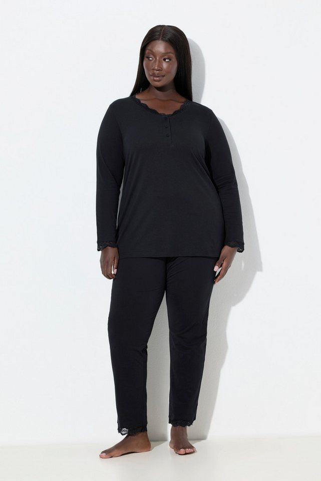 Ulla Popken Pyjama Pyjama Zweiteiler Spitze Knöpfe Langarm von Ulla Popken