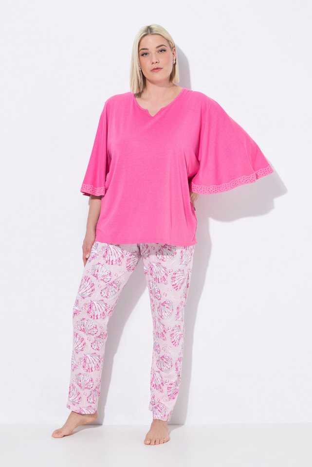 Ulla Popken Pyjama Schlafanzug Muscheln Tunika-Ausschnitt Halbarm von Ulla Popken