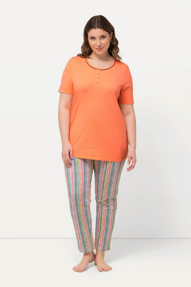 Ulla Popken Pyjama Schlafanzug Zierknöpfe Rundhals Halbarm von Ulla Popken