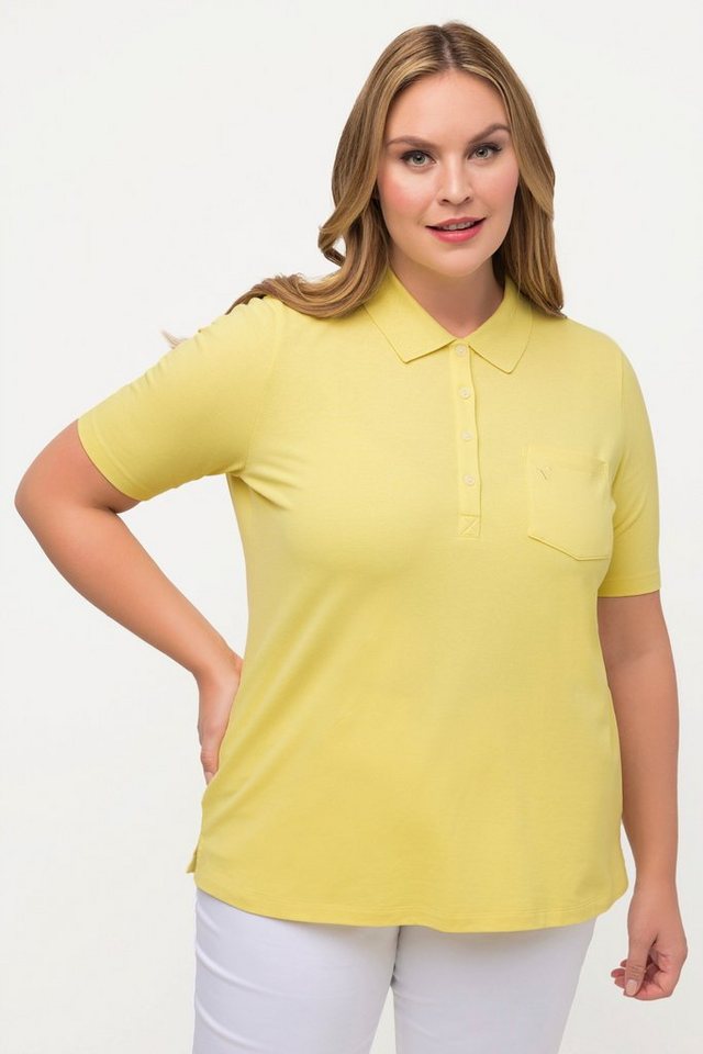 Ulla Popken Rundhalsshirt Poloshirt Ajour-Rhomben Polokragen Halbarm von Ulla Popken