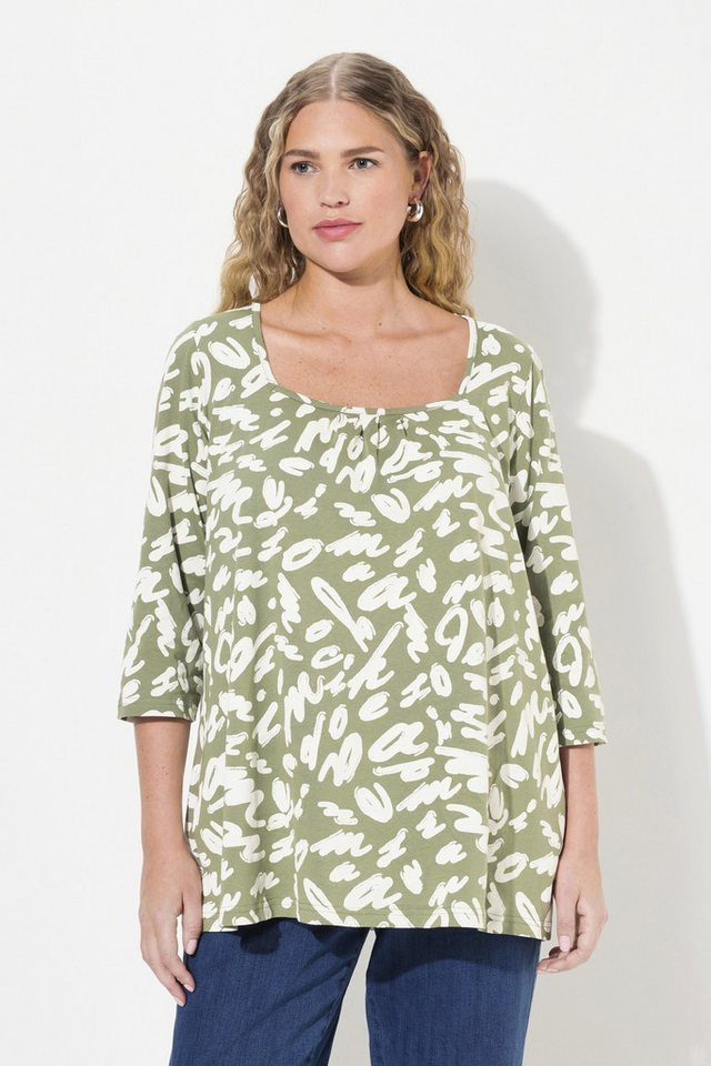 Ulla Popken T-Shirt Shirt A-Linie Zierfalten Carree-Ausschnitt 3/4-Arm von Ulla Popken