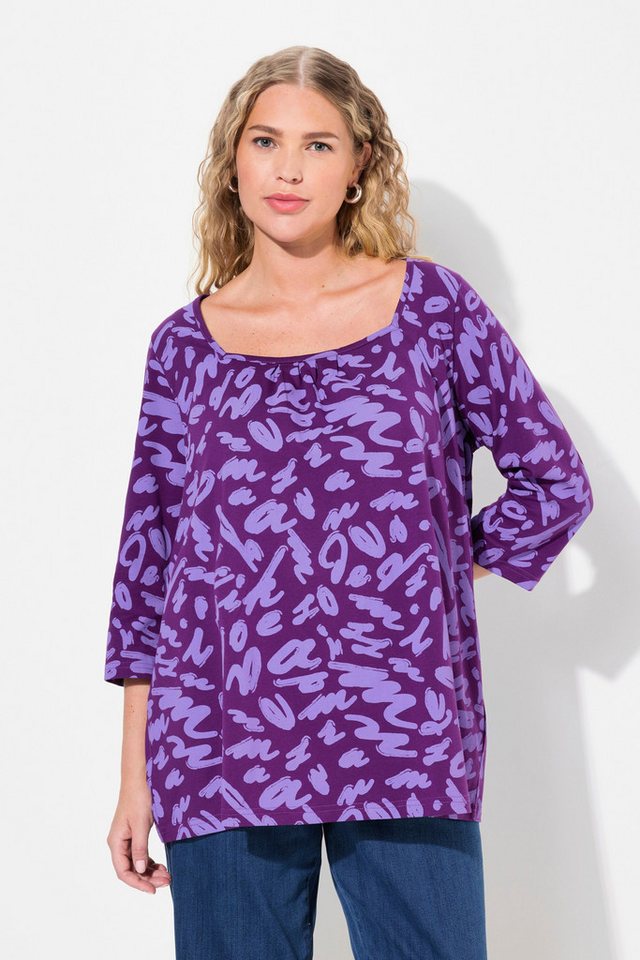 Ulla Popken T-Shirt Shirt A-Linie Zierfalten Carree-Ausschnitt 3/4-Arm von Ulla Popken