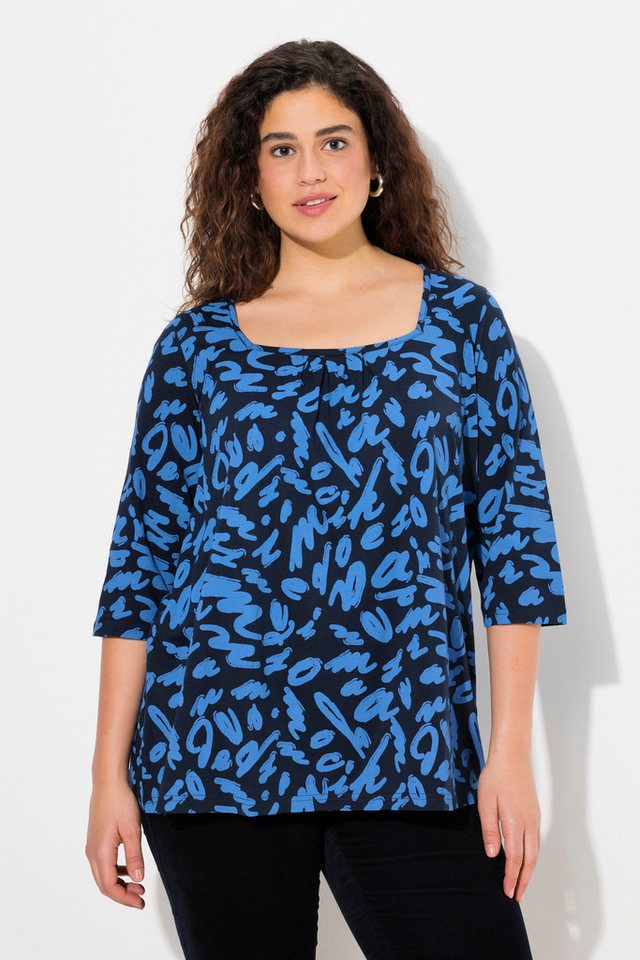 Ulla Popken T-Shirt Shirt A-Linie Zierfalten Carree-Ausschnitt 3/4-Arm von Ulla Popken