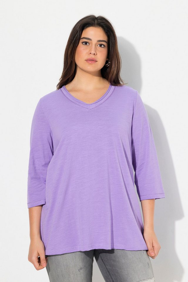 Ulla Popken T-Shirt Shirt Metallic-Nähte V-Ausschnitt 3/4-Arm von Ulla Popken