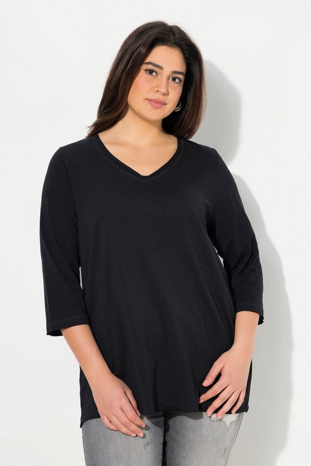 Ulla Popken T-Shirt Shirt Metallic-Nähte V-Ausschnitt 3/4-Arm von Ulla Popken