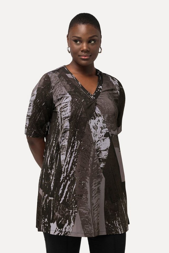 Ulla Popken T-Shirt Slinkyshirt A-Linie Zierfalte V-Ausschnitt Halbarm von Ulla Popken