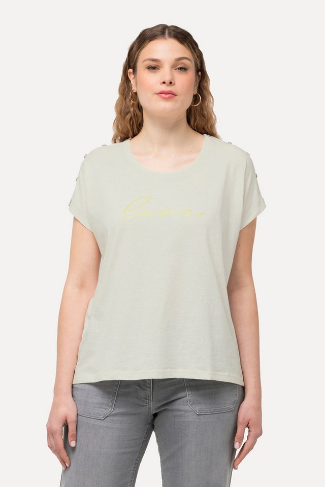 Ulla Popken T-Shirt T-Shirt Love Knöpfe Oversized Rundhals Halbarm von Ulla Popken