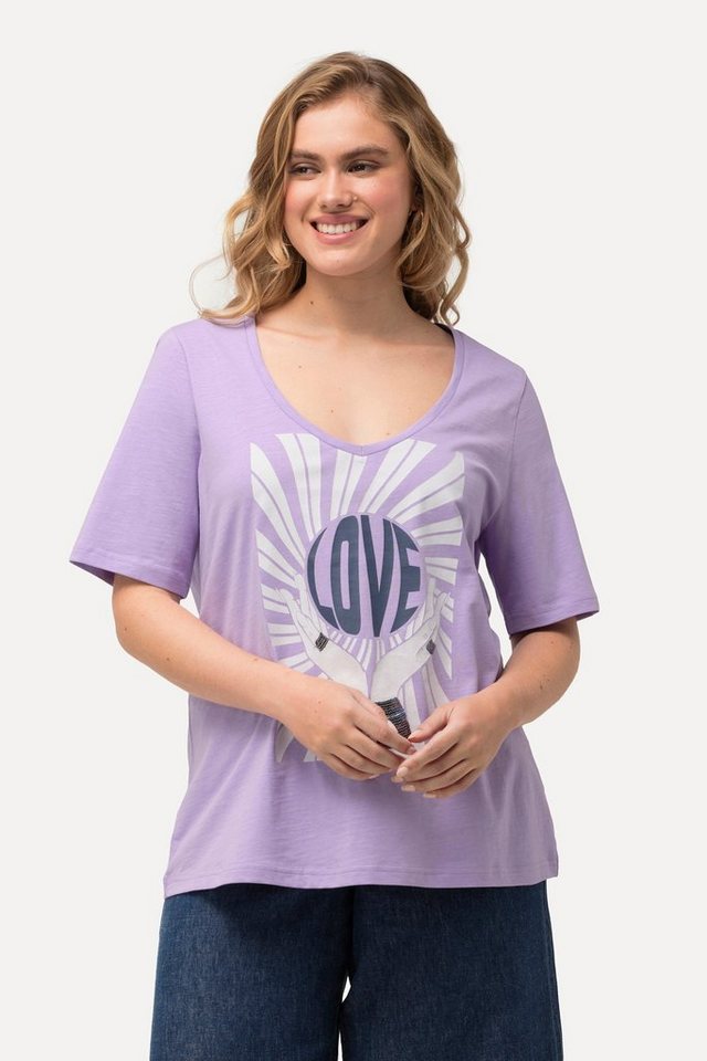 Ulla Popken T-Shirt T-Shirt Pailletten Classic V-Ausschnitt Halbarm von Ulla Popken