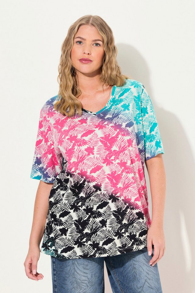 Ulla Popken T-Shirt T-Shirt Palmen Farbverlauf V-Ausschnitt Halbarm von Ulla Popken