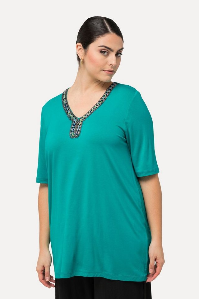 Ulla Popken T-Shirt T-Shirt Perlen A-Linie Tunika-Ausschnitt Halbarm von Ulla Popken