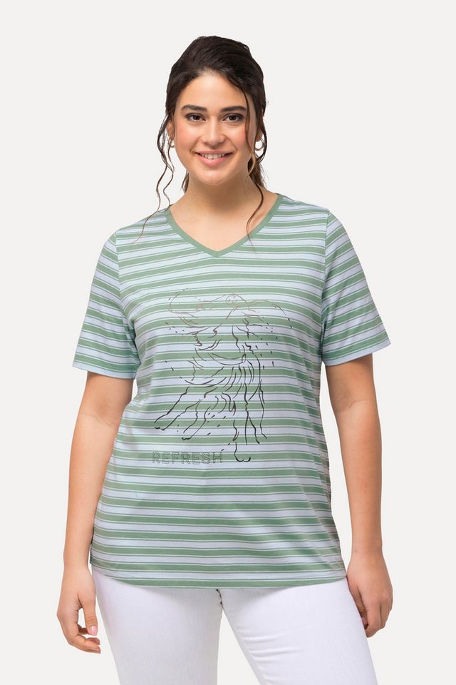 Ulla Popken T-Shirt T-Shirt Ringel Metallic-Tiermotiv V-Ausschnitt Ulla Popken T-Shirt T-Shirt Ringel Metallic-Tiermotiv V-Ausschnitt von Ulla Popken
