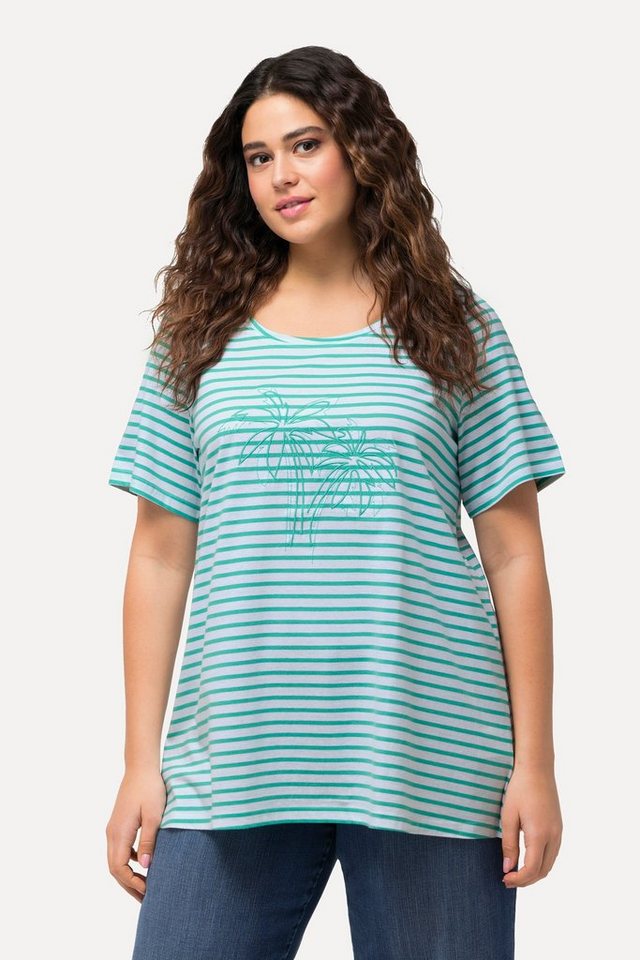 Ulla Popken T-Shirt T-Shirt Ringel Palmenstickerei Rundhals Halbarm von Ulla Popken