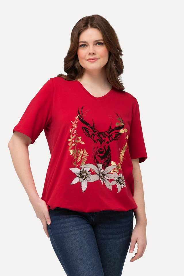 Ulla Popken T-Shirt T-Shirt Trachtenmotiv V-Ausschnitt Halbarm von Ulla Popken