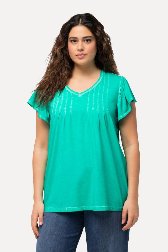 Ulla Popken T-Shirt T-Shirt Zierfalten A-Linie V-Ausschnitt Halbarm von Ulla Popken