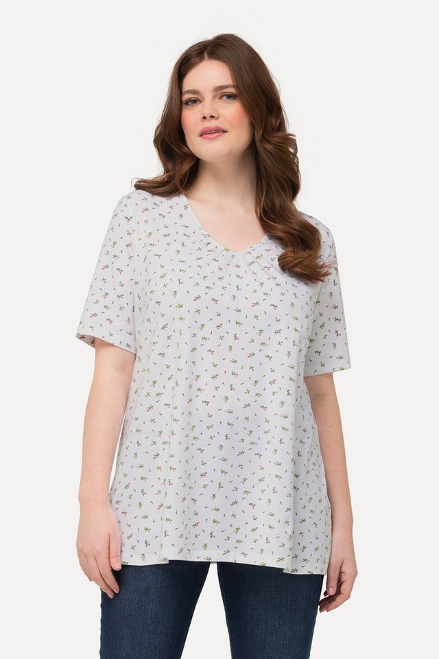 Ulla Popken T-Shirt Trachten-Shirt A-Linie V-Ausschnitt Zierfalten von Ulla Popken