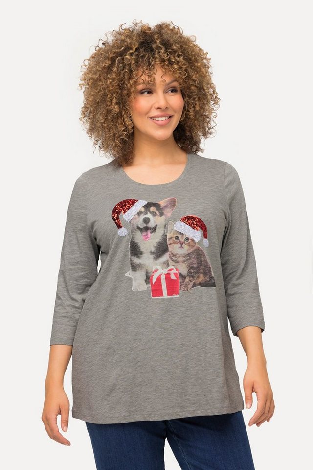 Ulla Popken Rundhalsshirt Weihnachts-Shirt A-Linie Pailletten Rundhals von Ulla Popken