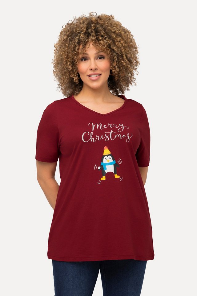 Ulla Popken T-Shirt Weihnachts-Shirt Pinguin A-Linie V-Ausschnitt von Ulla Popken