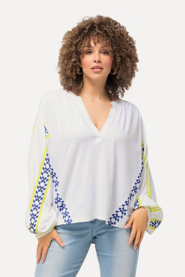 Ulla Popken Satinbluse Bluse Leinenmix Oversized Tunika-Ausschnitt von Ulla Popken