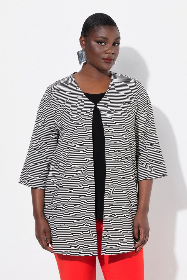 Ulla Popken Sommerjacke Jacke Streifen V-Ausschnitt 3/4-Arm von Ulla Popken