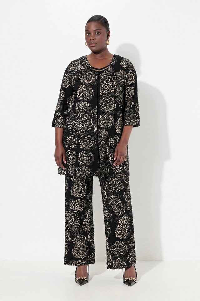 Ulla Popken Sommerjacke Jacquard-Jacke Blüten A-Linie V-Ausschnitt 3/4-Arm Ulla Popken Sommerjacke Jacquard-Jacke Blüten A-Linie V-Ausschnitt 3/4-Arm von Ulla Popken
